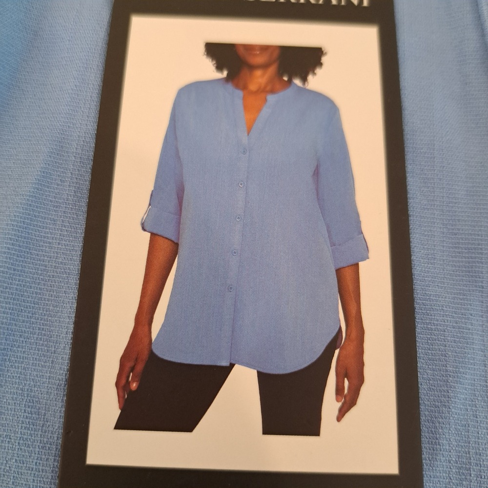 Mario Serrani Womens Blouse S Blue NWT Roll Tab Sleeve 1784-196